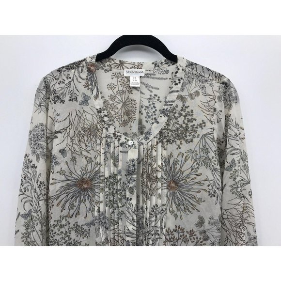 Motherhood Maternity Sheer Floral Top Roll Tab Sleeve Ivory Cream Small - Picture 2 of 6